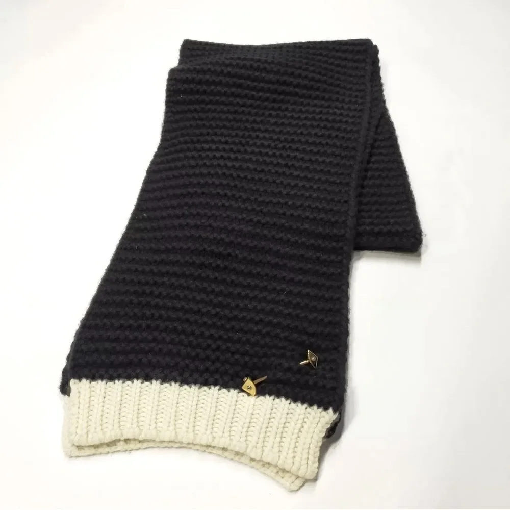 Louis Vuitton Black White Chunky Knit Cashmere Scarf Stole Muffler Shawl Pin